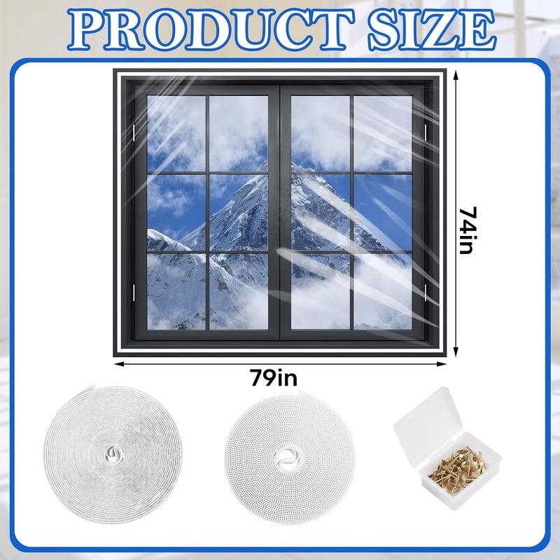 MUDEREK 74×79inches Window Insulation for Winter,Plastic Window Cover for Winter,Thermal Window Insulation Kit for Winterizing,Thick Transparent Window Seal Film for Winter Window Covering - Image 2